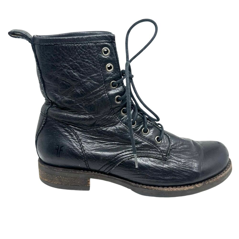 FRYE Veronica Black Leather Combat Moto Biker Boho Lace-Up Boots - Women’s Sz 8